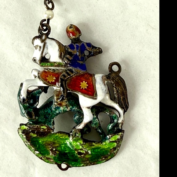 Antique Austro-Hungarian Pendent Silver w Colorful Enamel St George and Dragon - Picture 6 of 6
